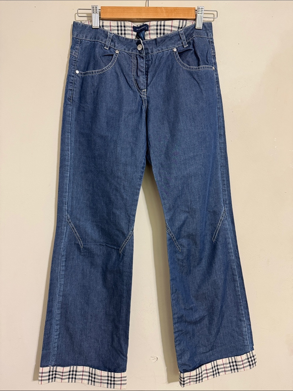 Burberry Denim Wide-Leg Boys Jeans Classic Blue Nova Check Cuff size 14 Designer